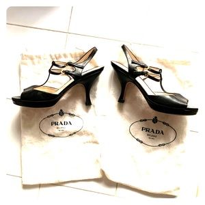 Prada black leather heels